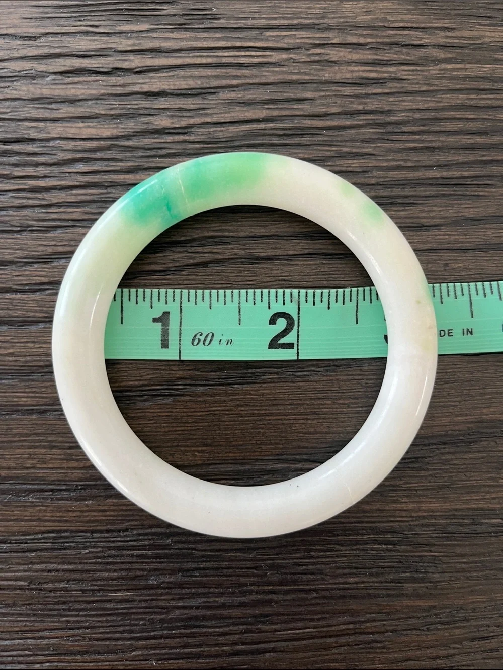 Jade Bangle Bracelet in White/Cream with Green Accents
